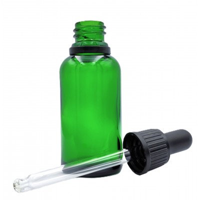 Butelka szklana zielona z PIPETĄ czarną 30ml